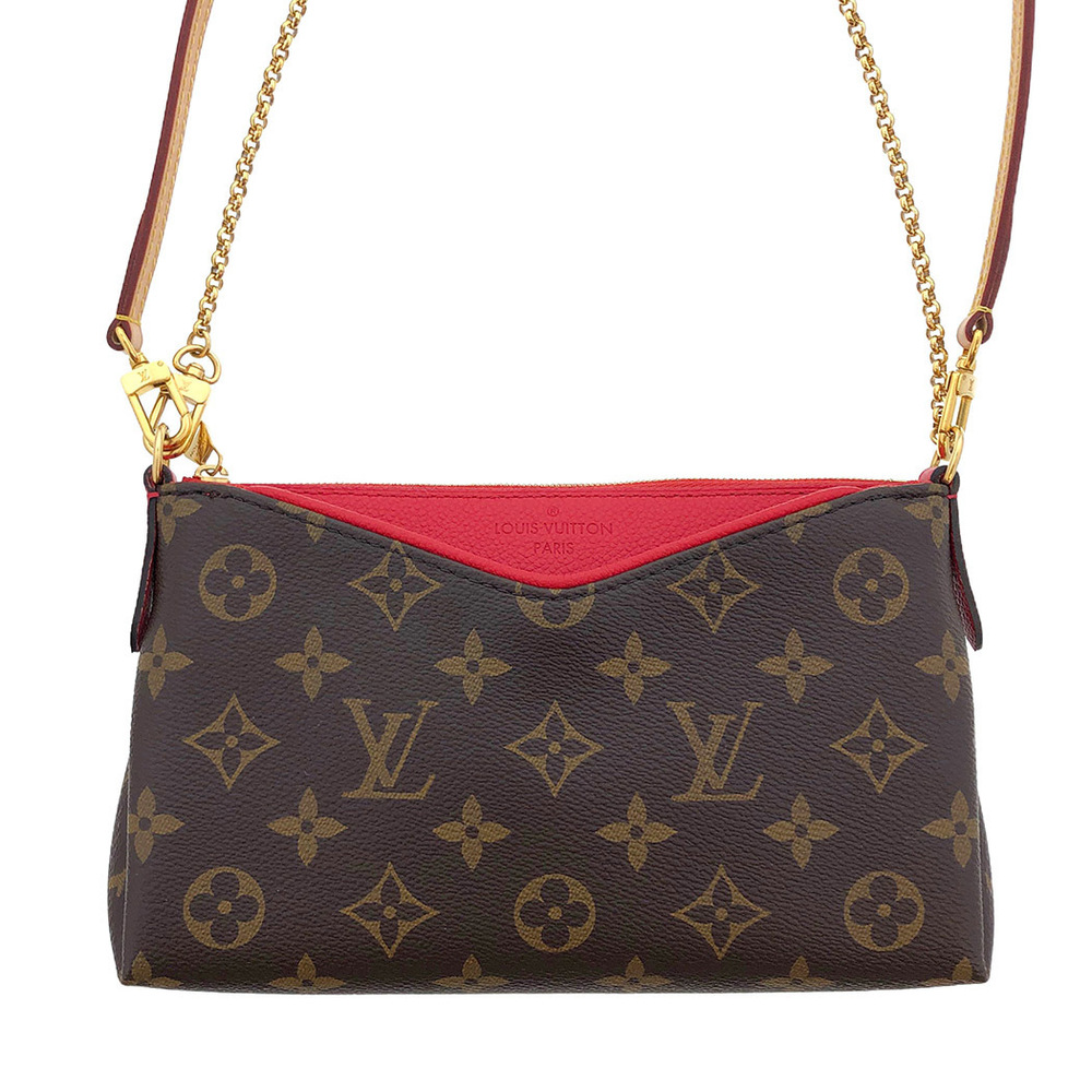 Louis Vuitton Monogram 2way Chain Pochette Brown Cerise Red Shoulder Bag